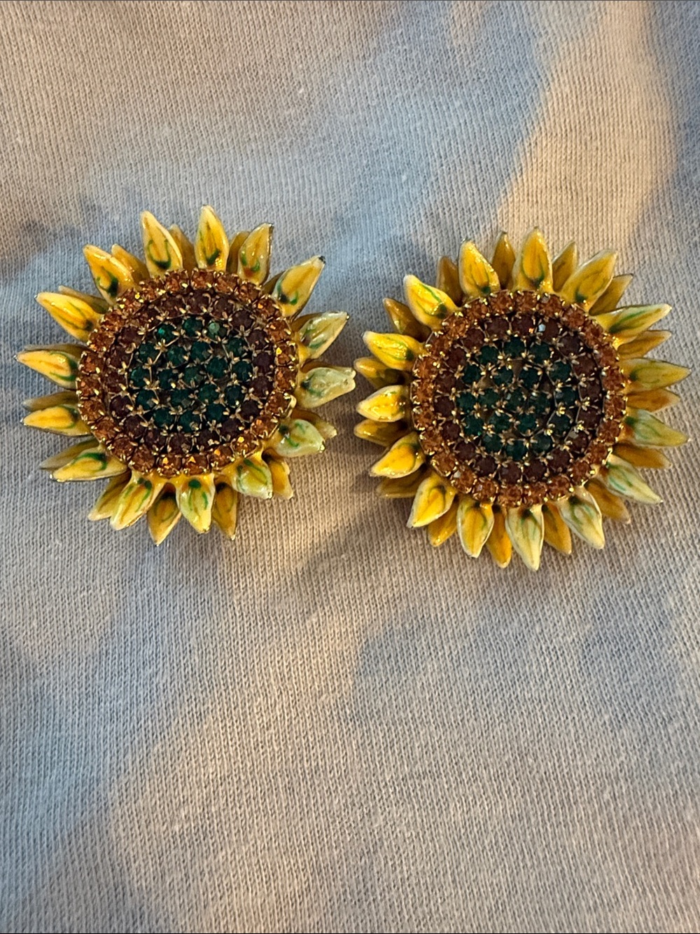 Vintage Lunch at the Ritz Sunflower Swarovski gems Clip-On Earrings